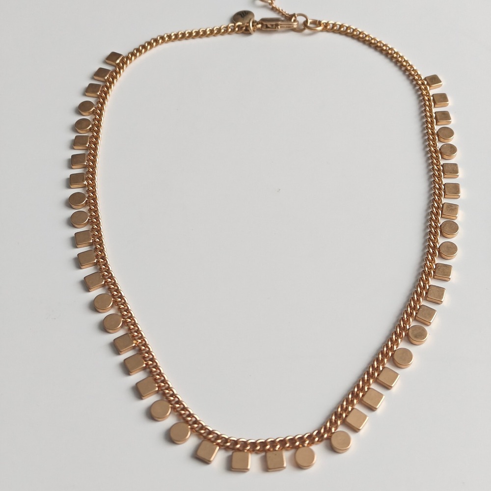 Madewell Mini Geochain Choker  Necklace Chain Gold Tone Square Circle Fringe